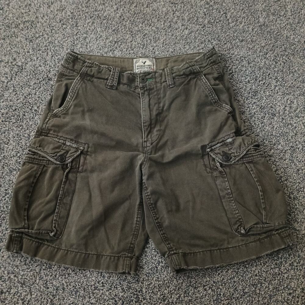 American Eagle Vintage Y2K Baggy Army Earth Tone Paratrooper Cargo Shorts 33x10